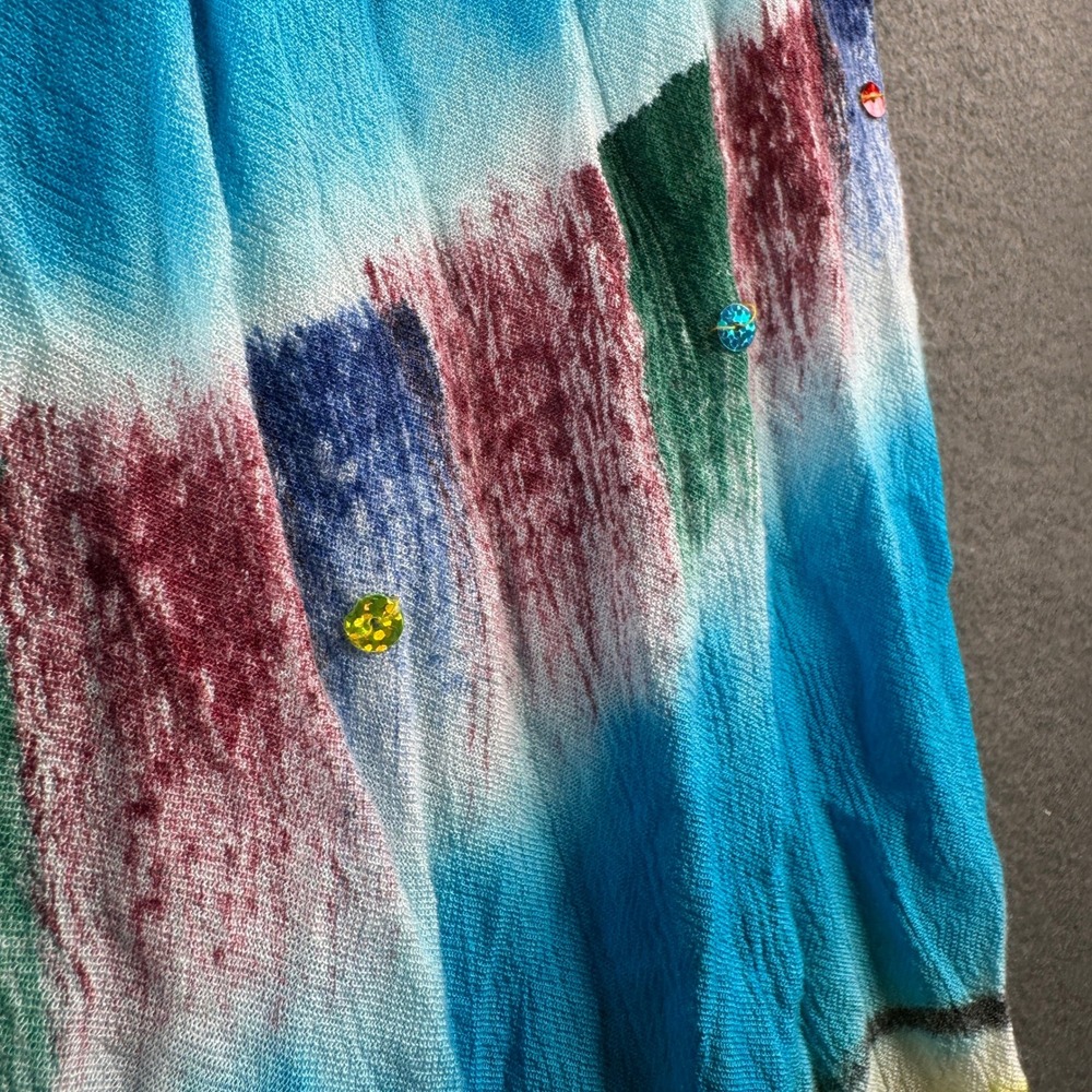 Ocean Breeze Dress Tie Dye Beach Resort Rayon Floral Sequin Sleeveless OSFA - Picture 9 of 10